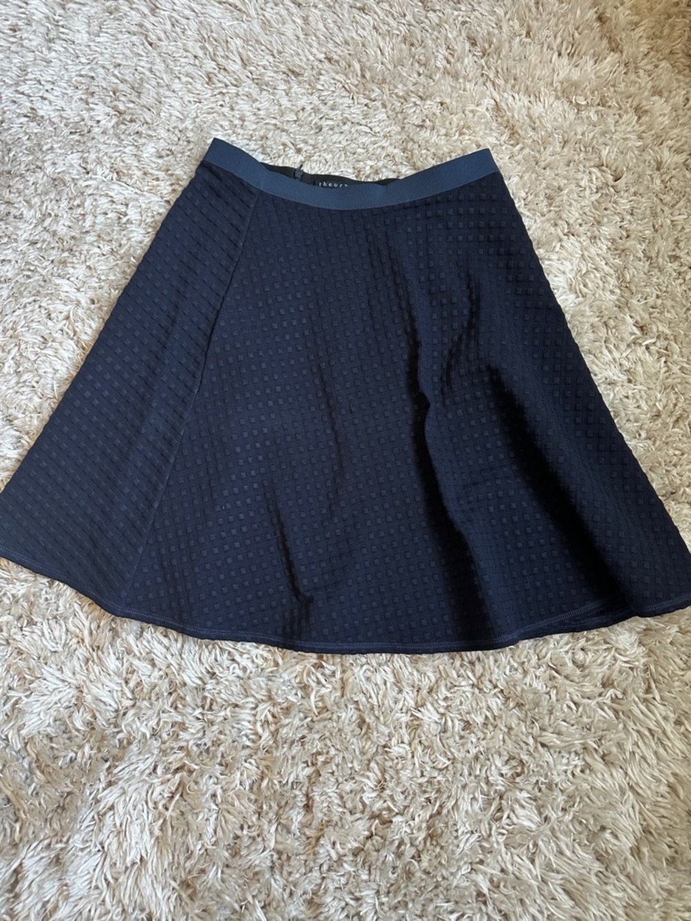 Theory Textured Navy A-Line Skirt with stretch Waistband